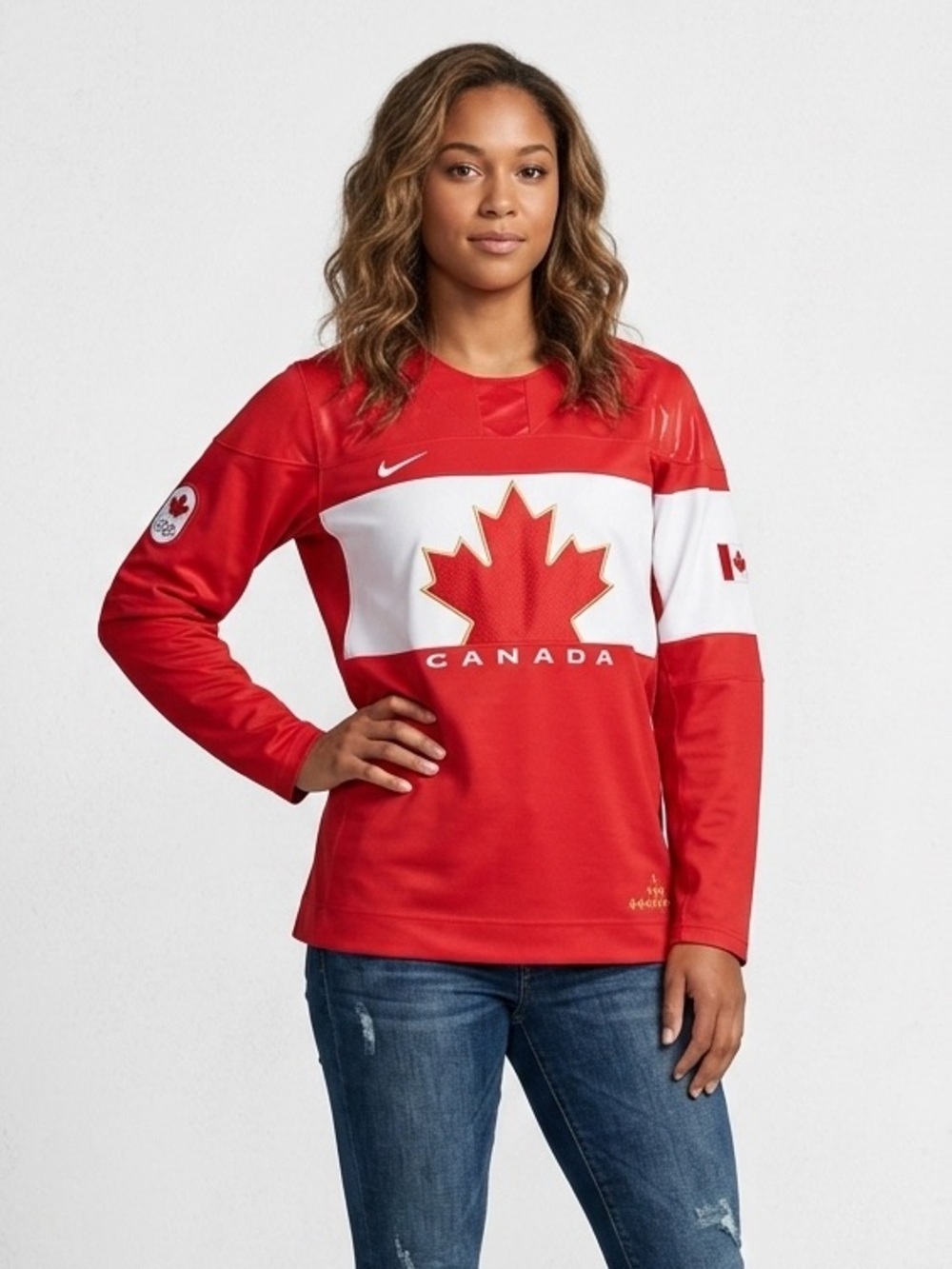 077 NIKE Women's Team Canada 2014 Olympic Hockey Jersey - Red/ White, L/XL